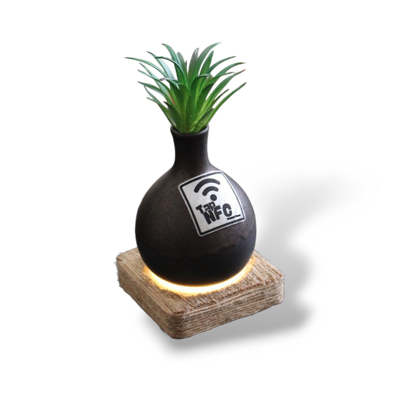 TapSpot Vessel – NFC Smart Vase Stand with Jute Glowing Base