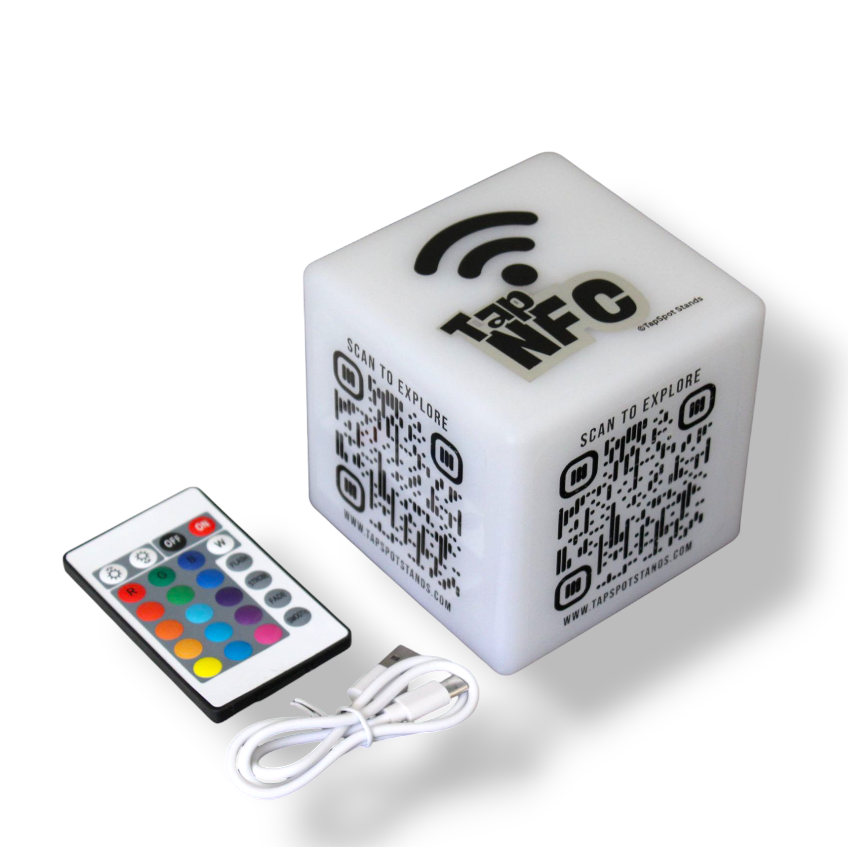 TapSpot Edge – NFC & QR Smart LED Cube with Remote Control