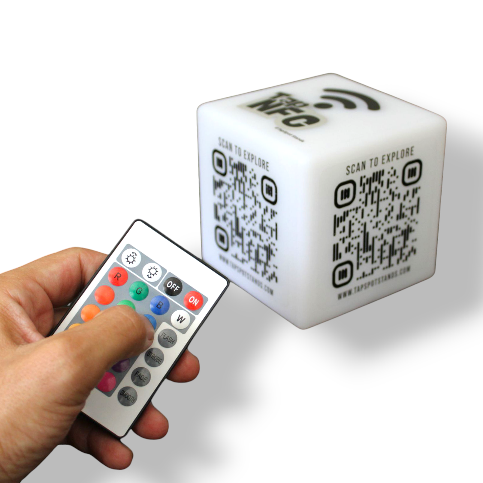 TapSpot Edge – NFC & QR Smart LED Cube with Remote Control