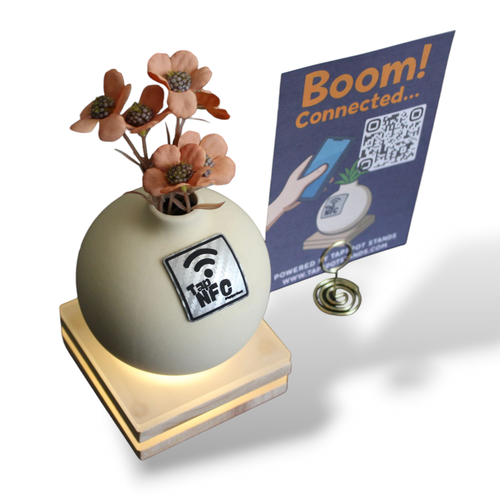 TapSpot Pod – NFC Smart Vase Stand with Glowing Base