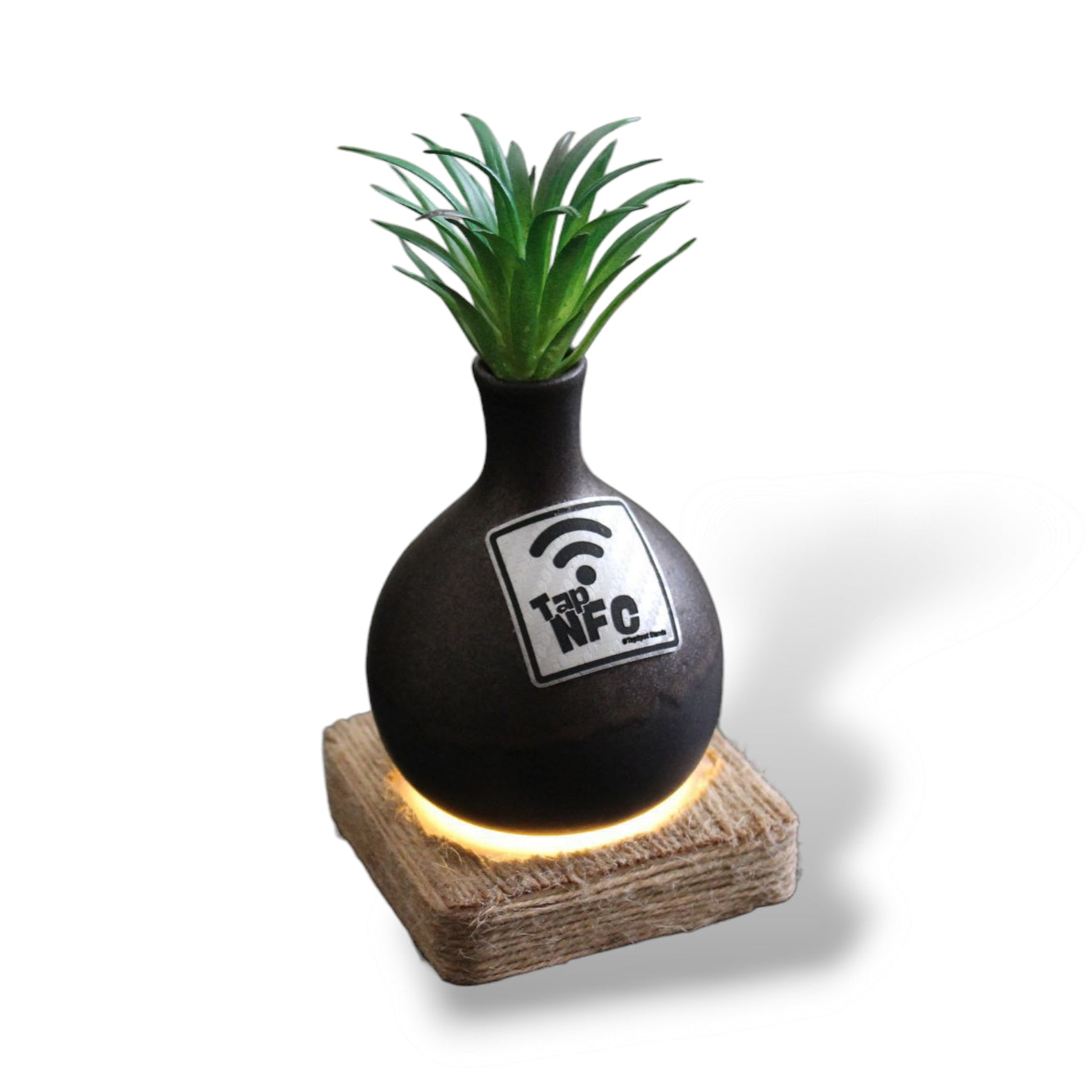 TapSpot Vessel – NFC Smart Vase Stand with Jute Glowing Base