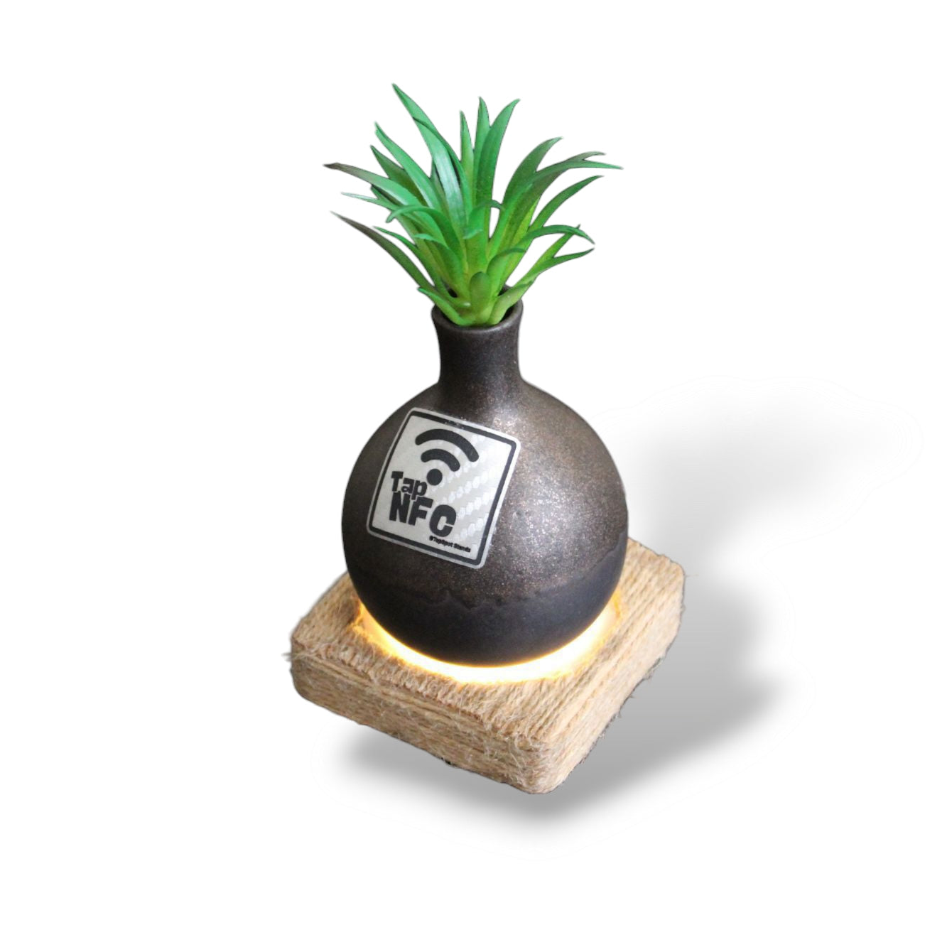 TapSpot Vessel – NFC Smart Vase Stand with Jute Glowing Base