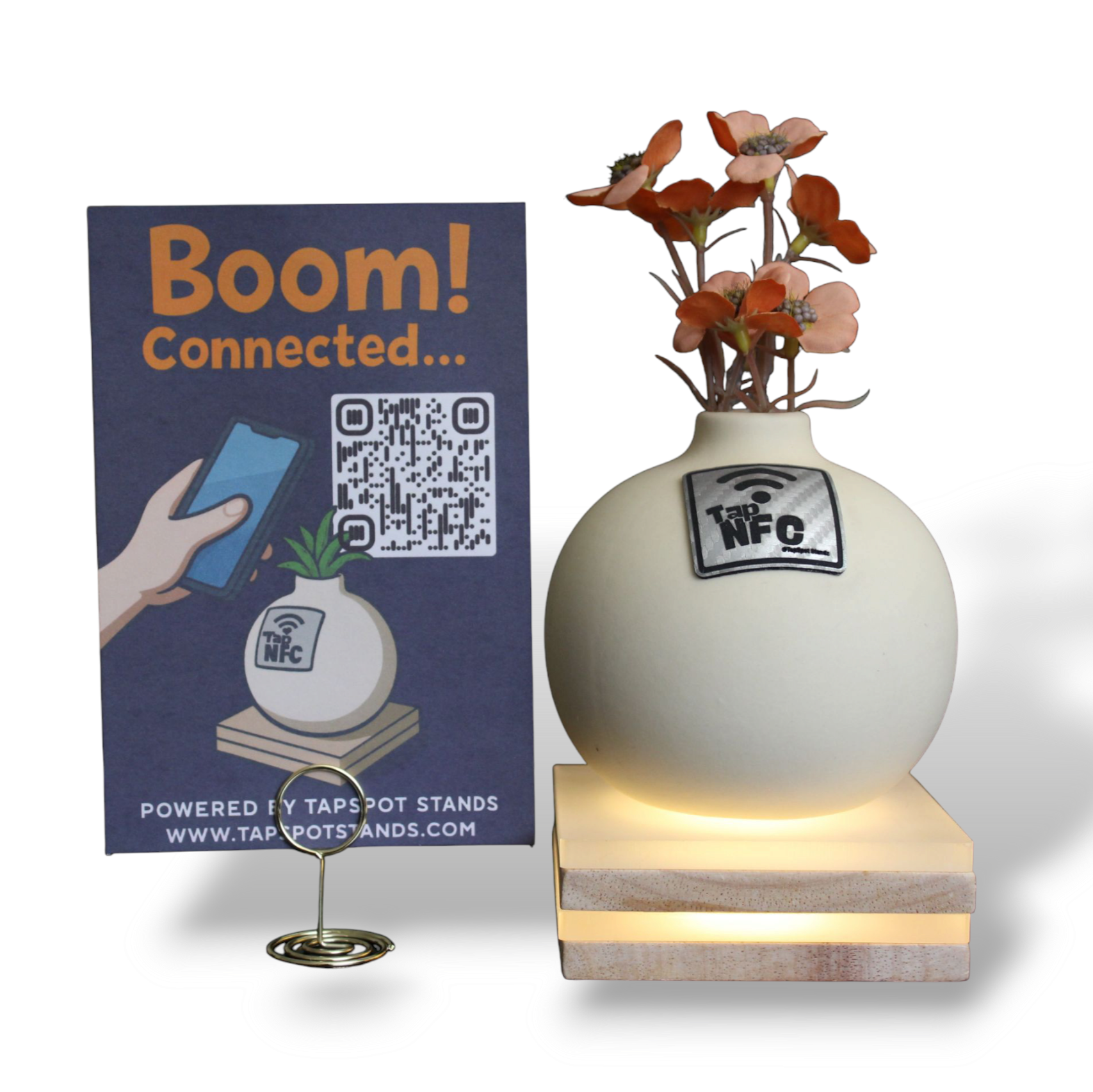 TapSpot Pod – NFC Smart Vase Stand with Glowing Base